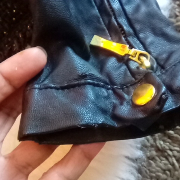 Black Tweed Gold Studded Leather Jacket Sz Small - Picture 5 of 5